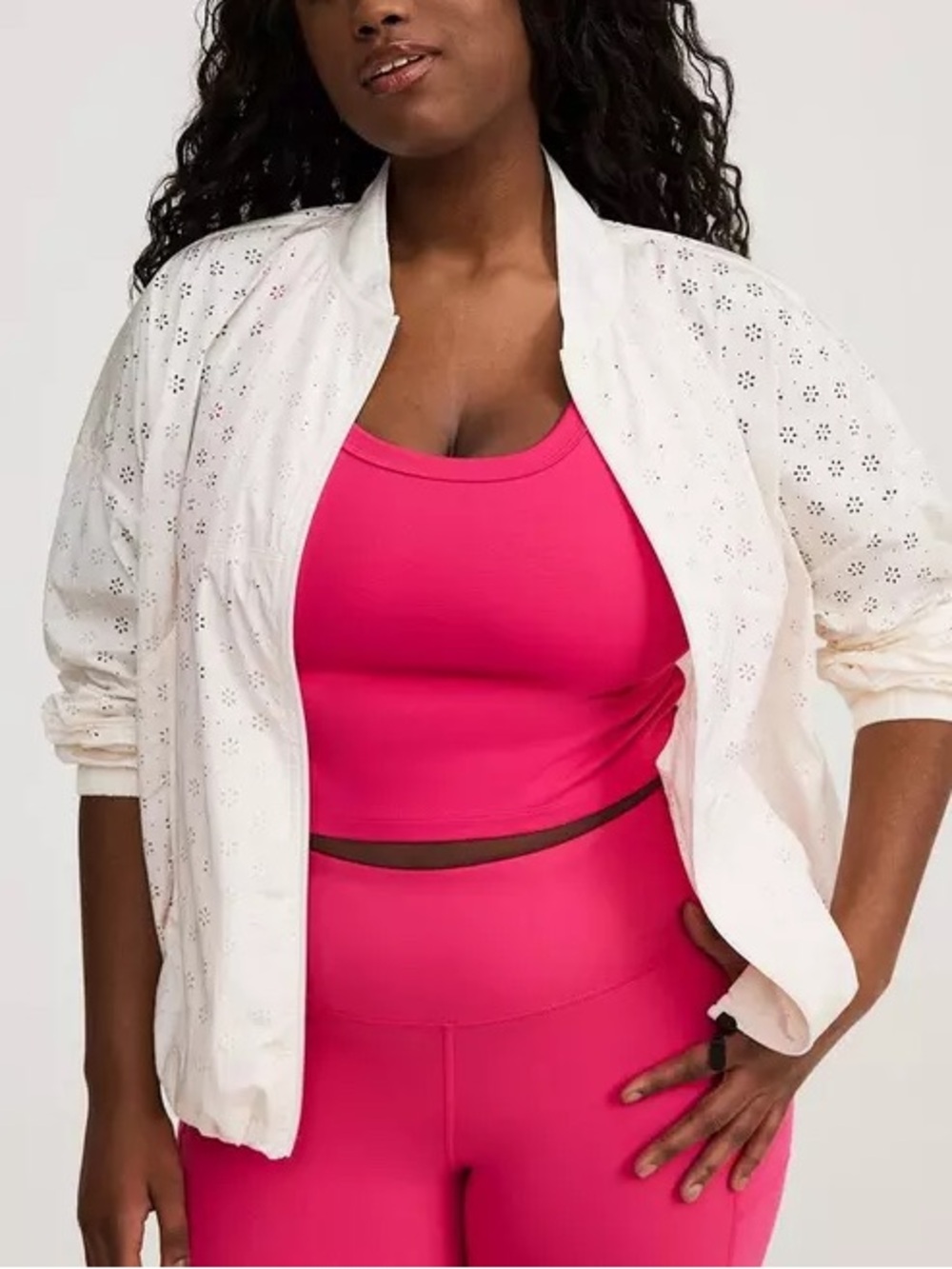 NWT Torrid TRU Whisper White Eyelet Bomber Active Jacket Size 0 Large